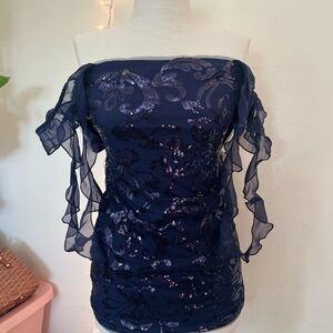 Elegant Navy Off-Shoulder Sequin Dress